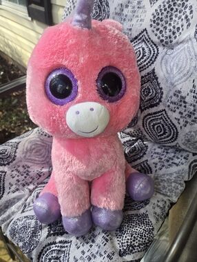 TY Pink Plush Unicorn Stuffed Animal with Sparkle Hooves